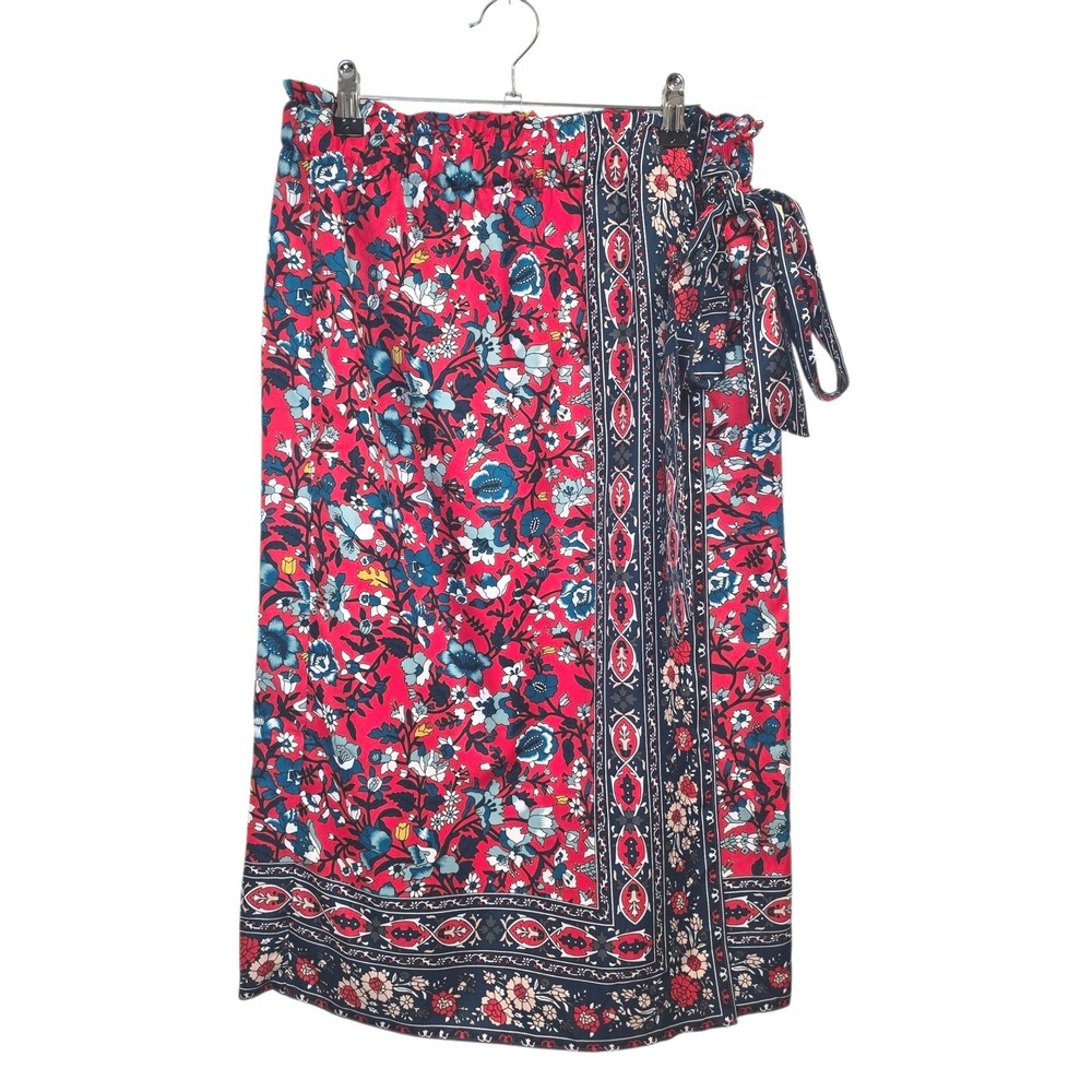 LOFT Outlet Floral Faux Wrap Midi Skirt Red Blue White‎ Size Small S